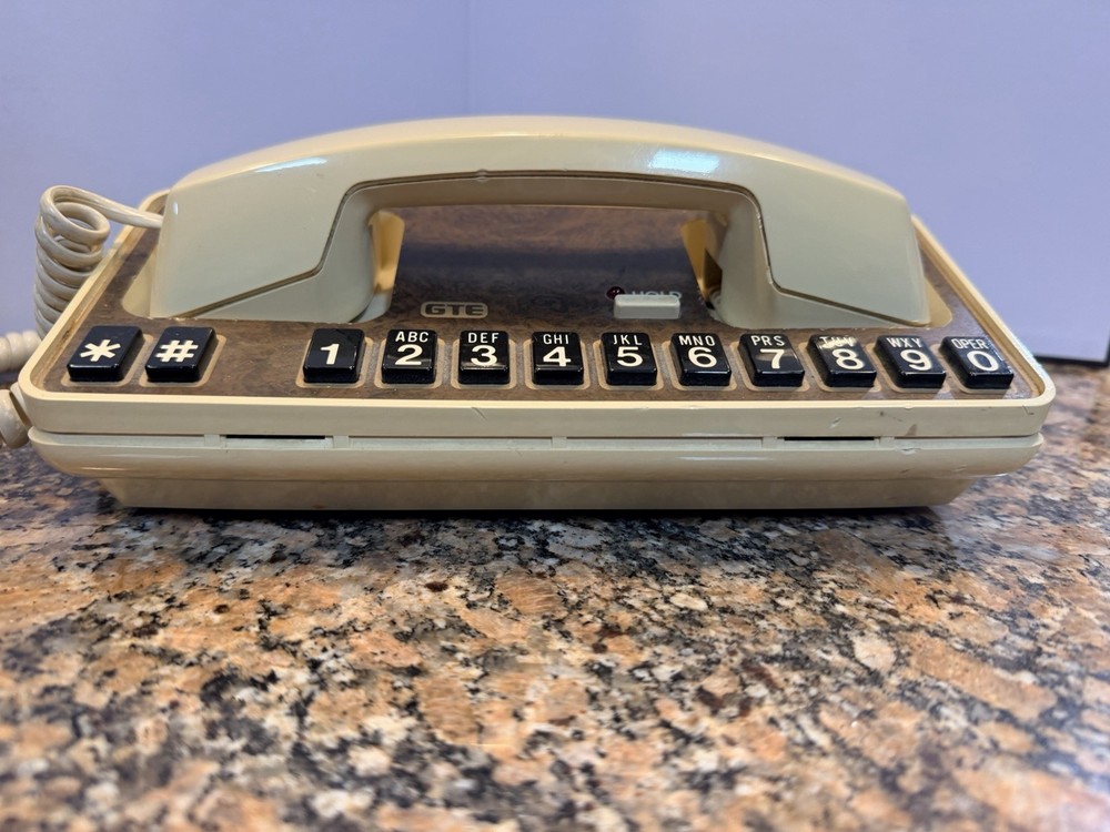GTE Linear Desk Telephone Tan/Brown Touch Call Push button Retro