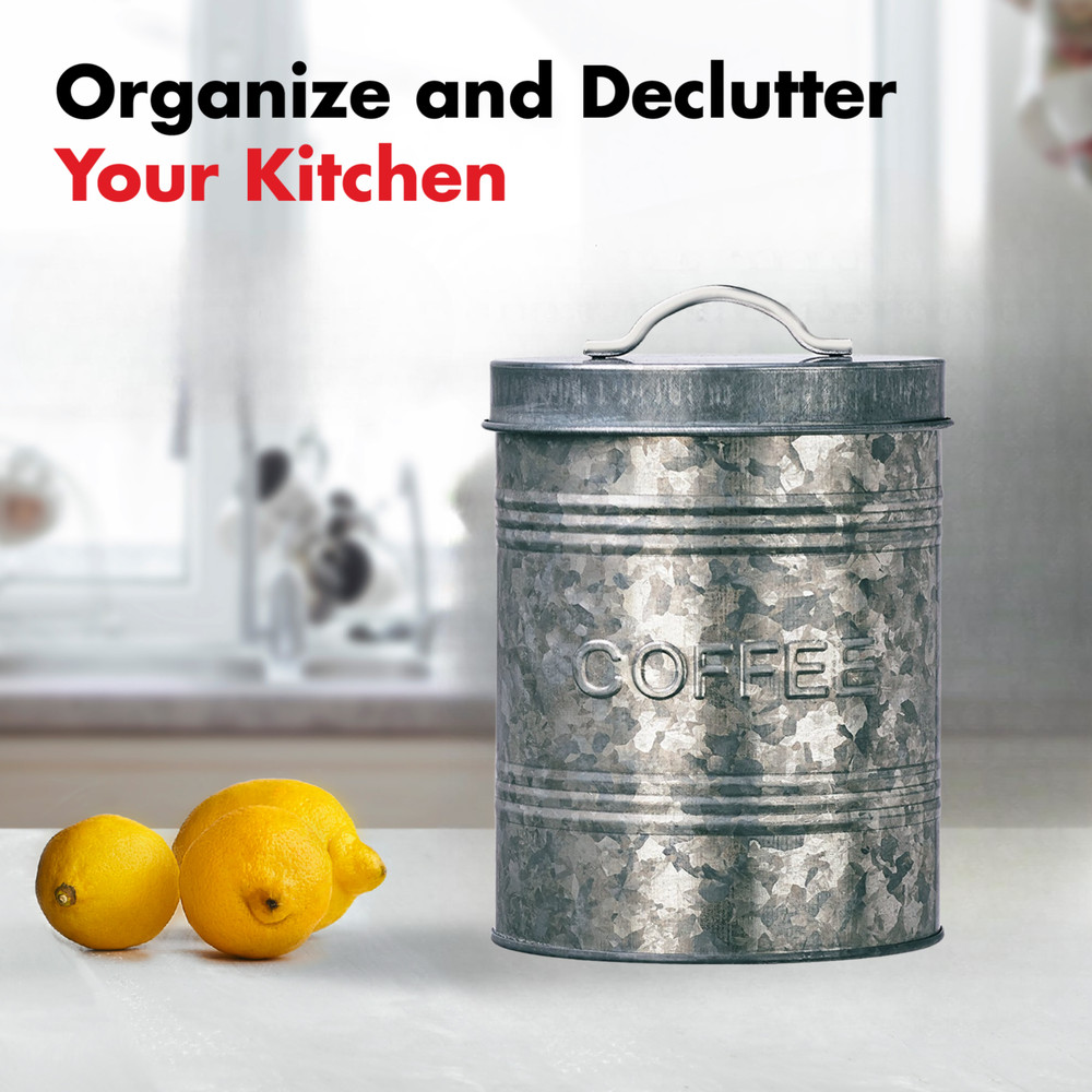 Rustic Collection Coffee Galvanized Metal Kitchen Storage Canister Jar 76oz 7.5H