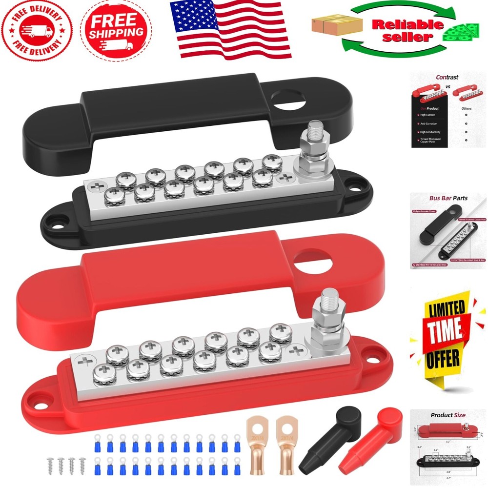 Efficient Wiring Solution: 12V 150A Dual Bus Bar with 24 Contacts & 1/4" Studs