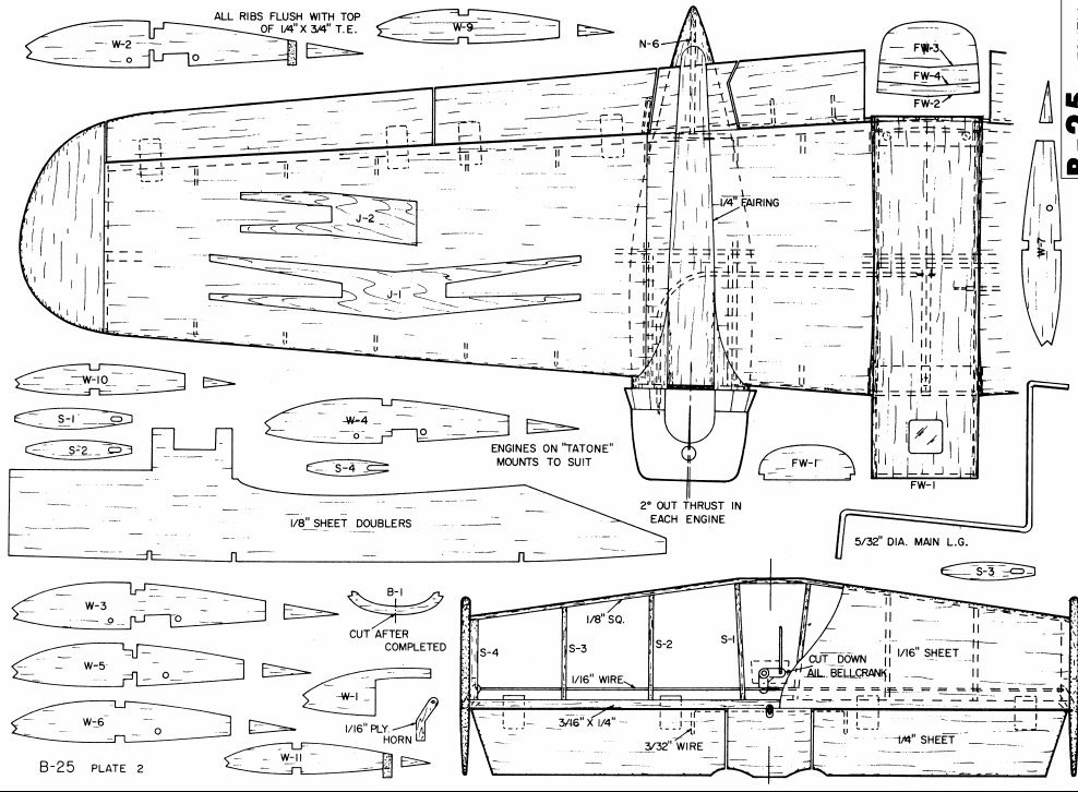 B25 Mitchell Bomber 36" RC Airplane Printed Plans