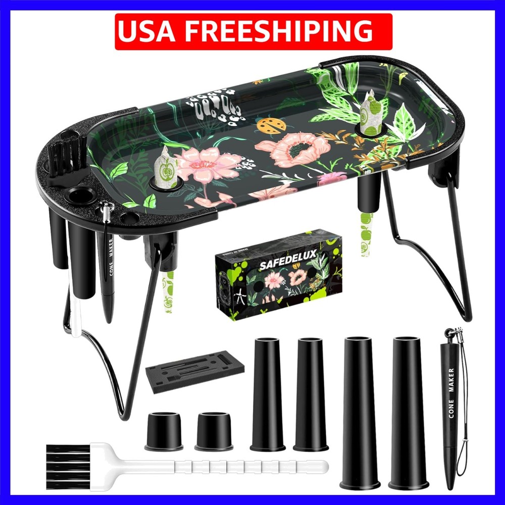 Metal Rolling Tray with Cone Loader, Cone Filler Roller, Rolling Machine & Tr...