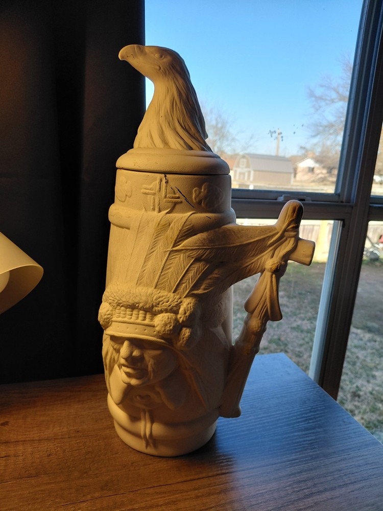 Ready-to-Paint Ceramic Beer Stein with Native American and Eagle Design