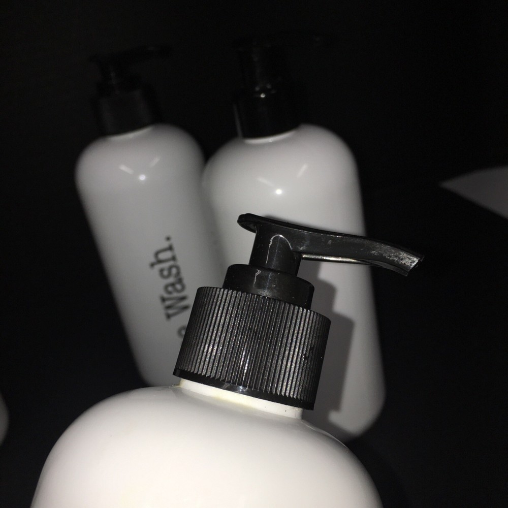 Apothecary Empty White Plastic Bottles with Black Graphics,Pump 16 Oz