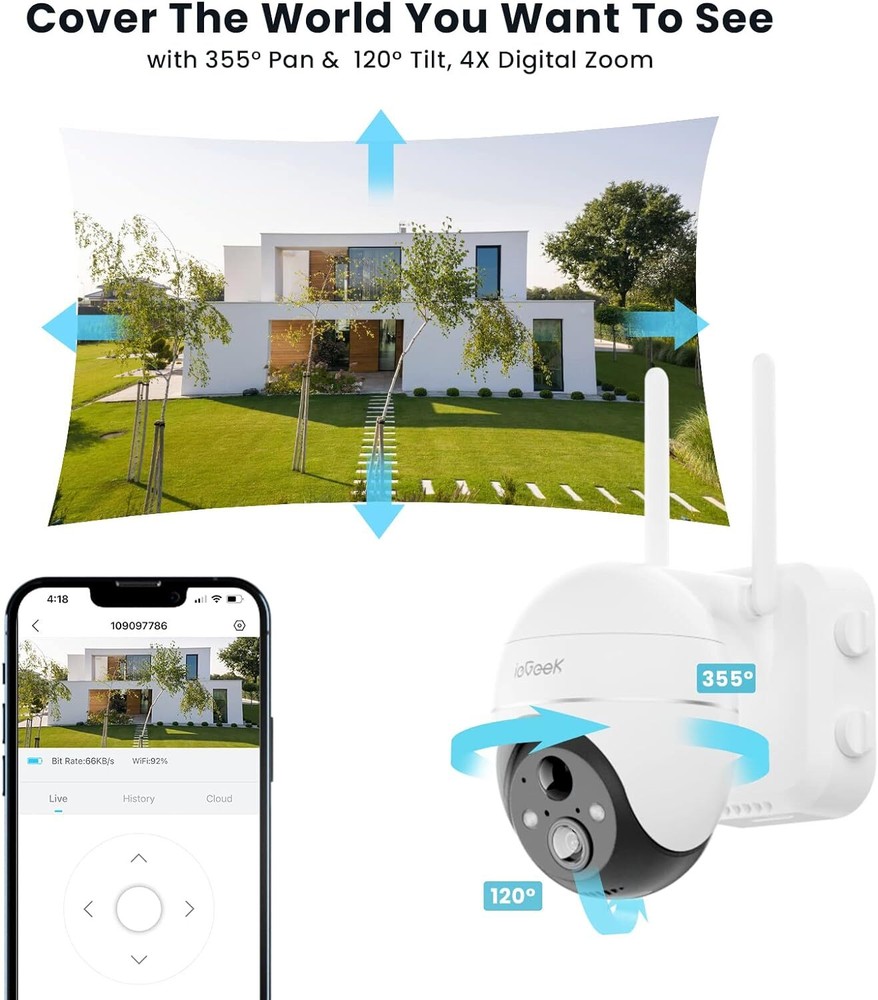 ieGeek 5MP WiFi Wireless Outdoor Solar Powered Security Camera Waterproof IP65