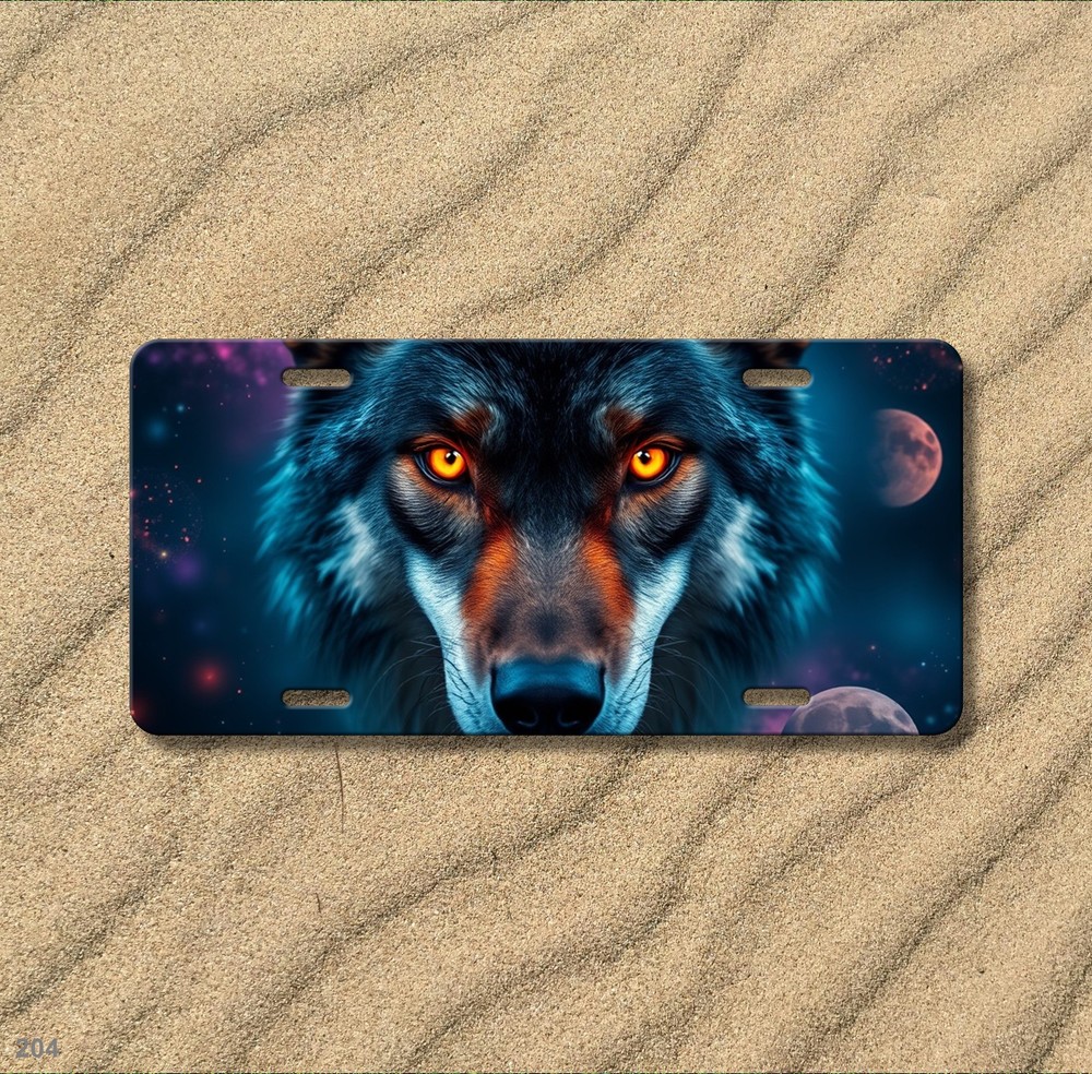 Intense Wolf License Plate Optional Text Front Bumper Plate Unique Gift