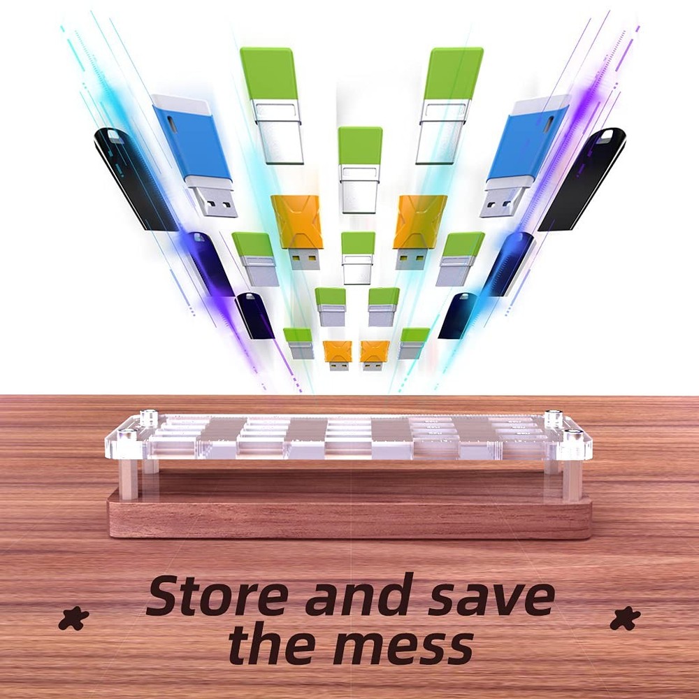 20 Slots Wooden Memory USB Flash Disk Card Case, TF Card Box and Micro SD Dri...