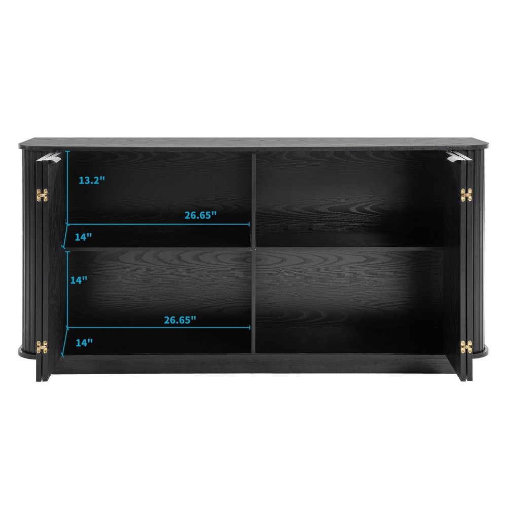 63"Wavy Storage Sideboard, Double-Door Buffet Cabinet with Adjustable Shelves