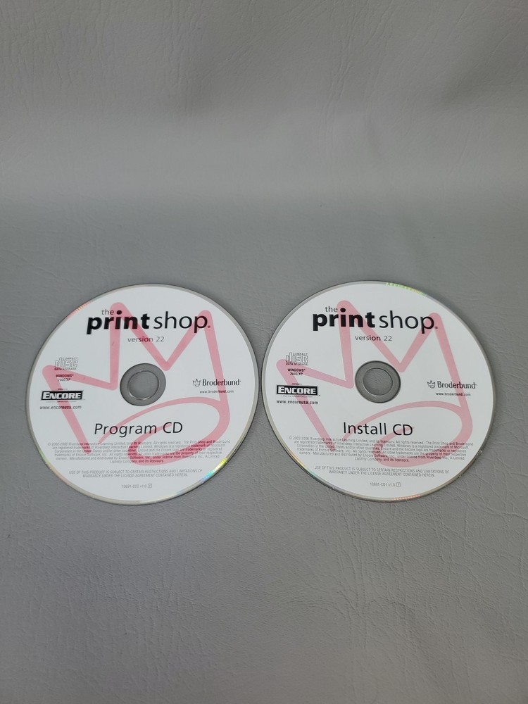 Print Shop Version 22 (PC) Install & Program CD Broderbund Original CD-ROM (set)