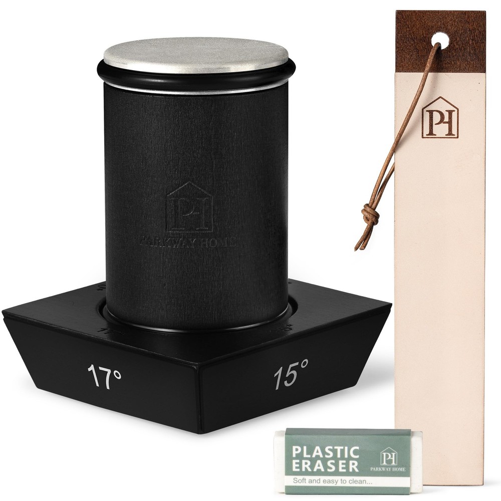 Black Roller Sharpener for Knives with Leather Strop - Knife Sharpener Kit wi...