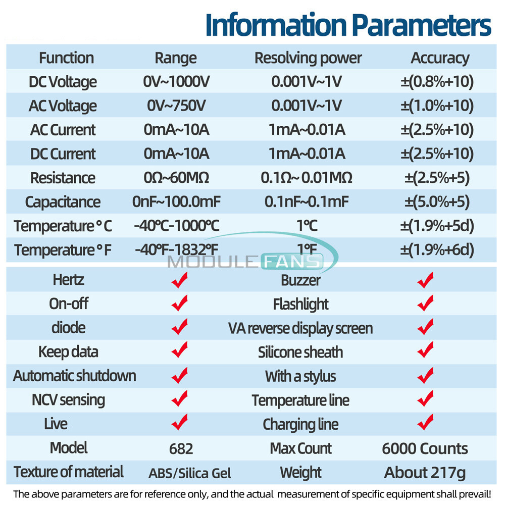 ANENG 683 682 681 Digital Multimeter AC/DC Capacitance Meter Diode Tester Tool