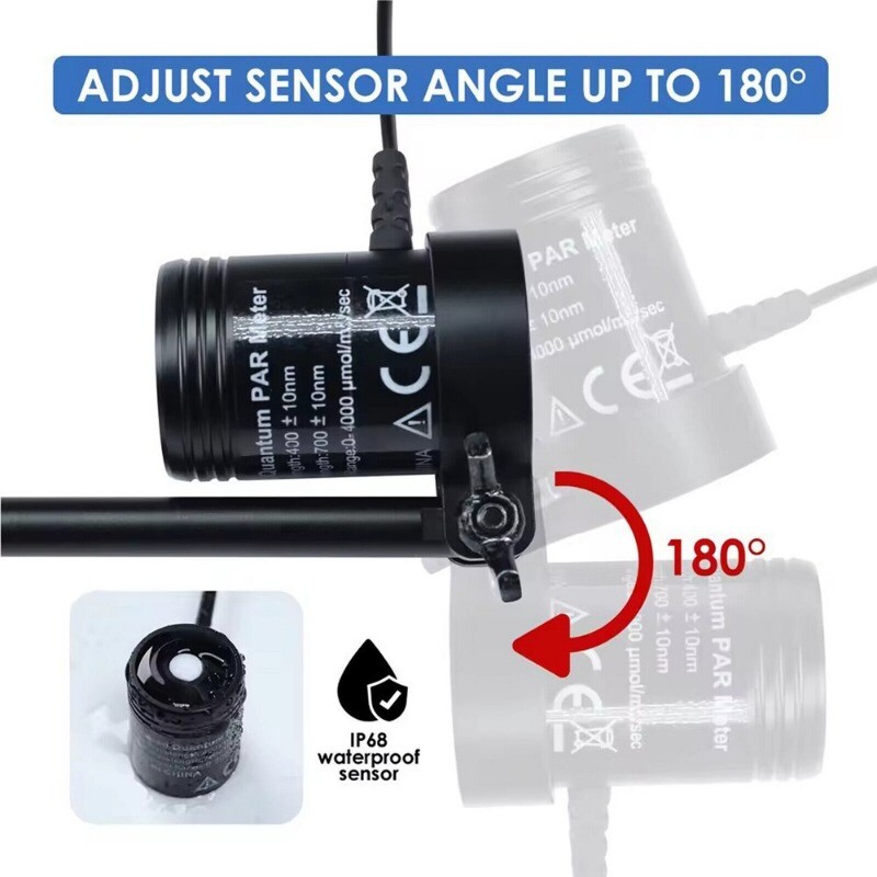 PAR Meter Waterproof IP68 Quantum Sensor PPFD Meter Data Logger for Reef Tank US