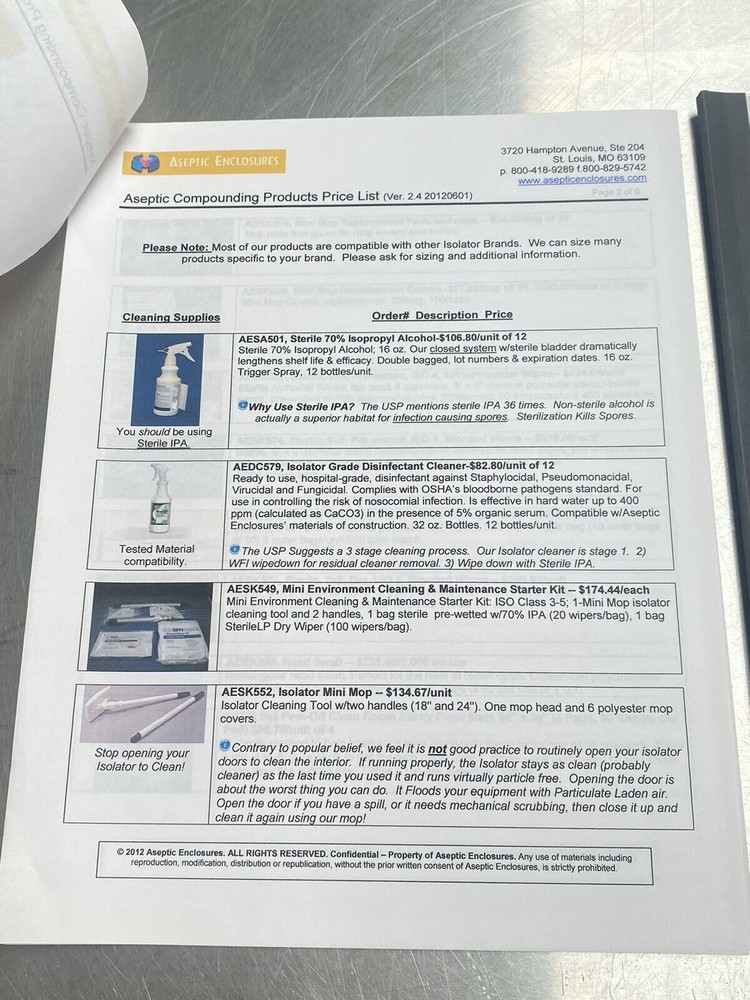 Aseptic Enclosures - Users Manual / Instructions Book