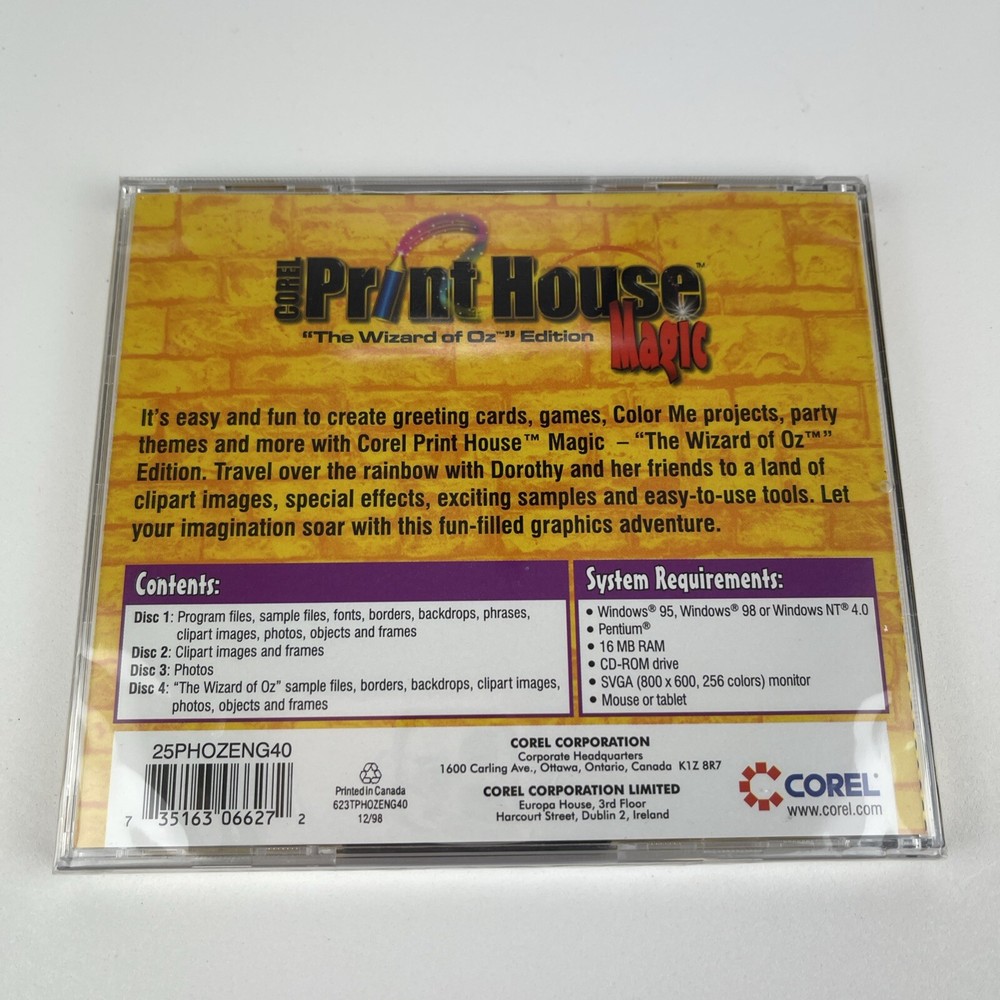 Corel Print House Magic Wizard of Oz Edition Computer Graphics Set - SEALED