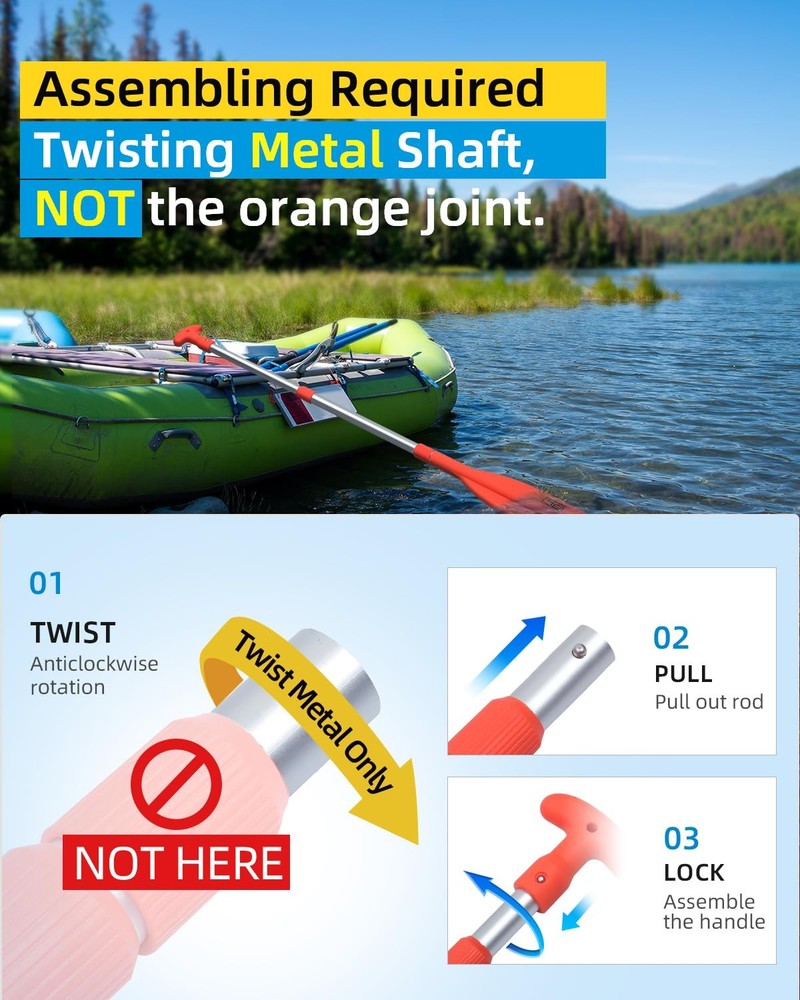OCEANBROAD Telescoping Emergency Paddle 21''-42''(1-pack), Orange