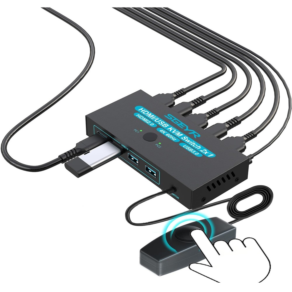Compact USB 3.0 HDMI KVM Switch for 2 Computers with Push Button Control