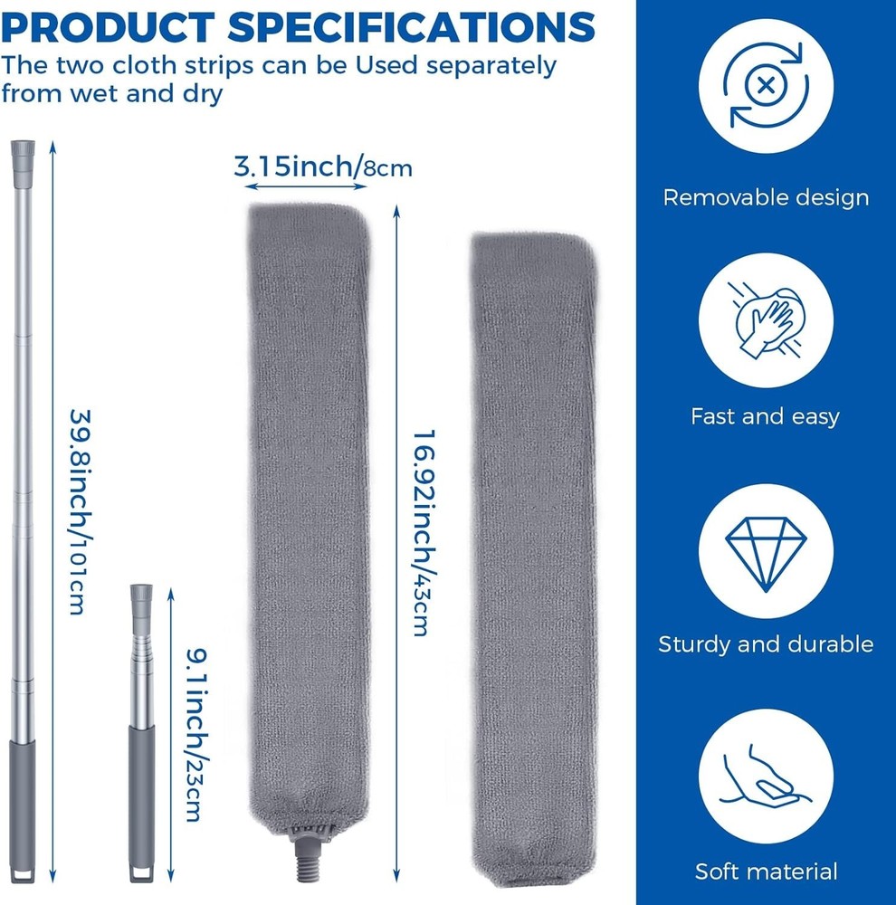 Telescoping 60in Microfiber Duster with Eco-Friendly Design - 2 Cloths Included