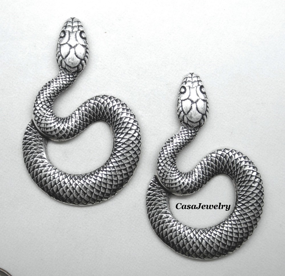 #5041 LARGE ANTIQUED STERLING SILVER PLATED COILED SNAKE COMPONENT - 1 PC