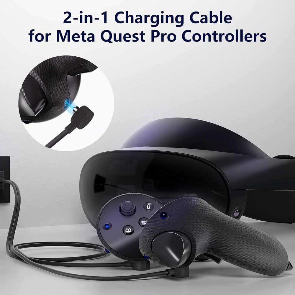 2-In-1 Charging Cable for Meta Quest Pro Controllers Durable Safe for Simultaneo