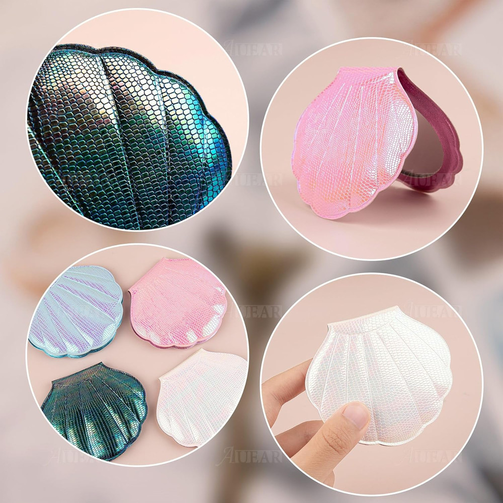 , 4 Pack Glitter Shell Double-Sided Magnification Makeup Mirrors Colors Handheld