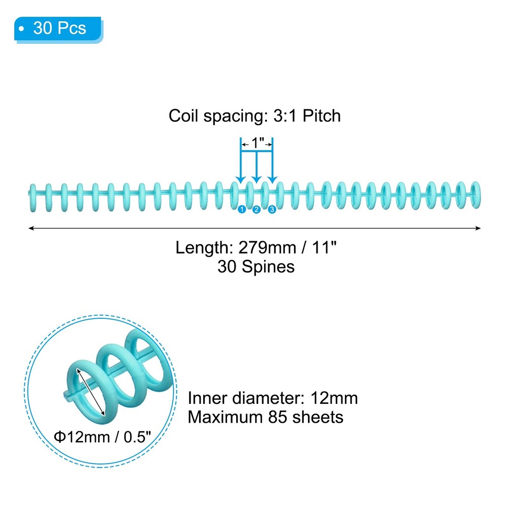12mm(1/2") Spiral Binding Coils, 30 Pcs Spirals 85 Sheet, Blue