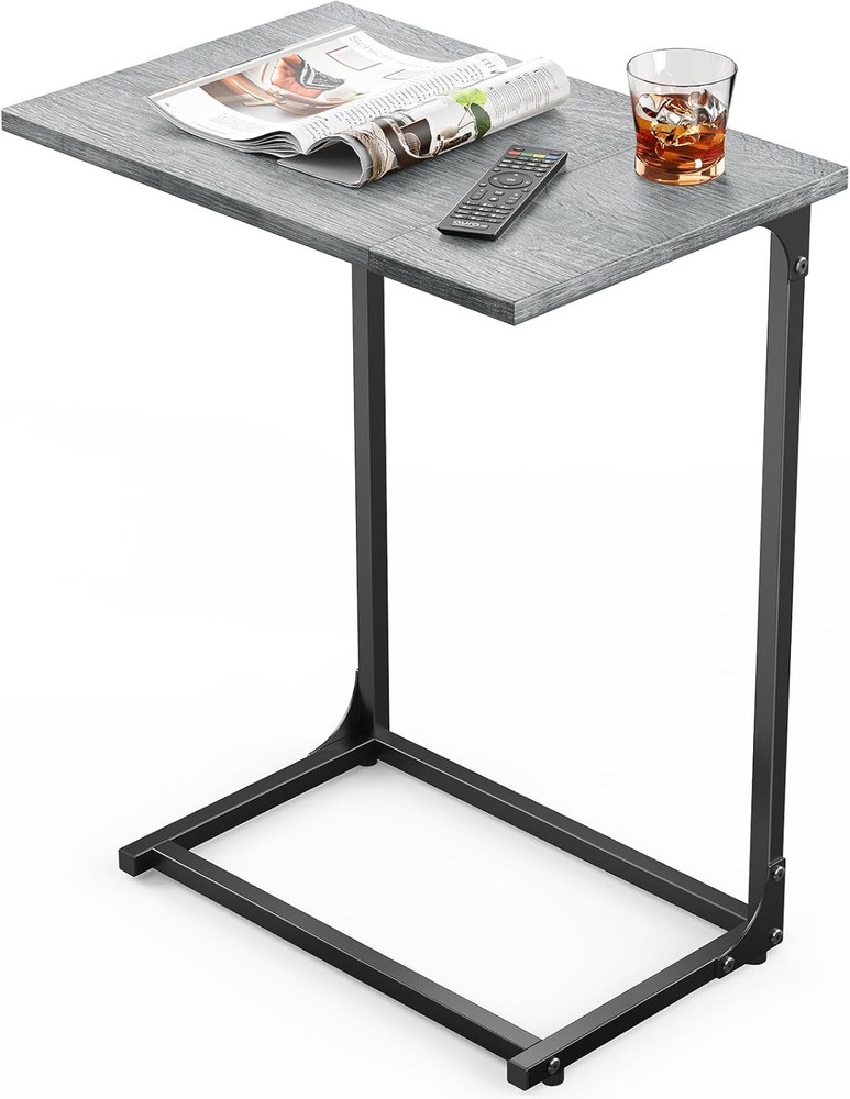 C-Shaped Side Table C Table Sofa W/ Two-Piece Desktop & Metal Frame Large