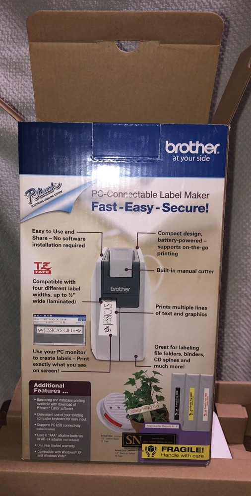 Brother P-Touch PT-1230PC Thermal Printer Connect to PC USB (Cable. Box, & Guide