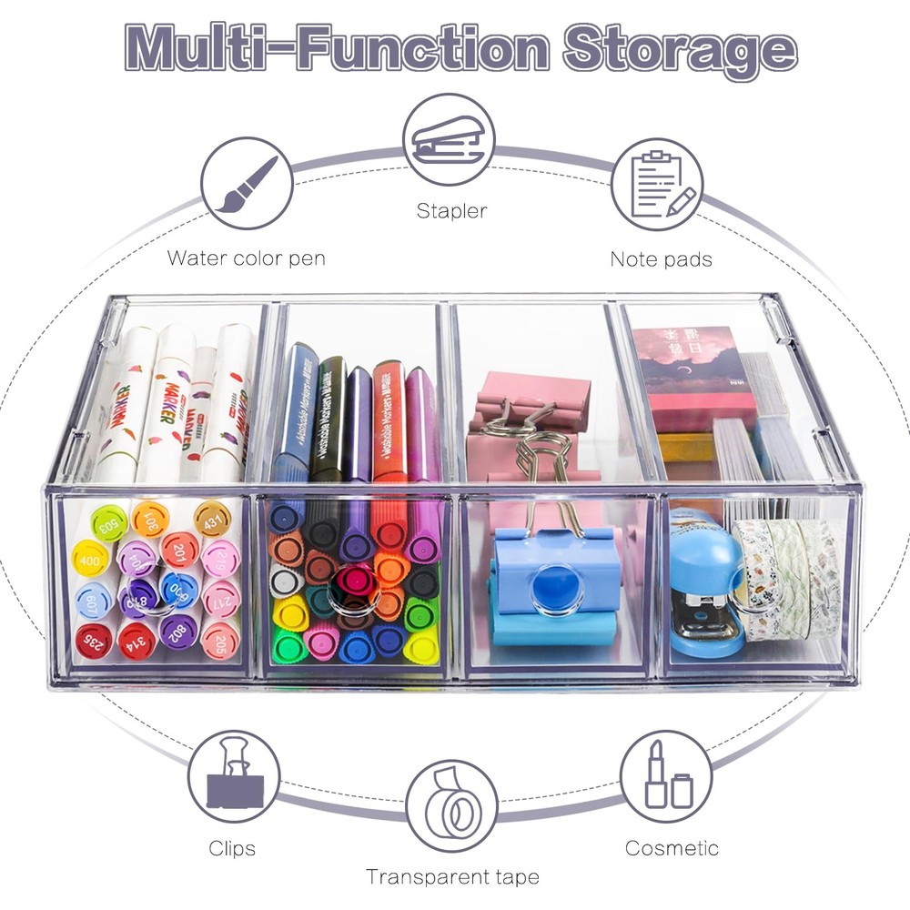 Desk Organizer with 4 Drawers, Stackable Desktop Storage Box with Removable D...