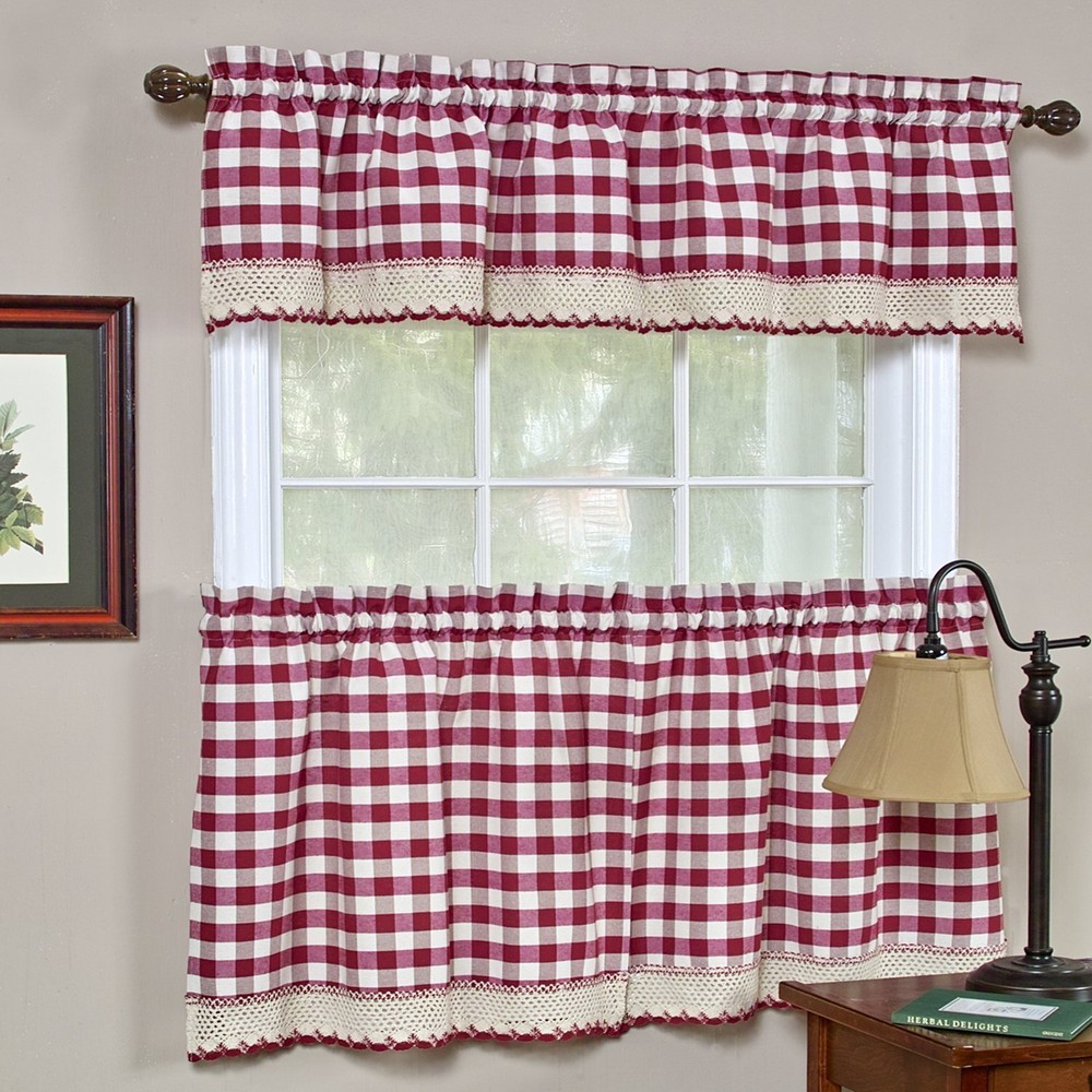 Window Curtain Valance Drape Checked Plaid Gingham Kitchen (58" W x 14" L)