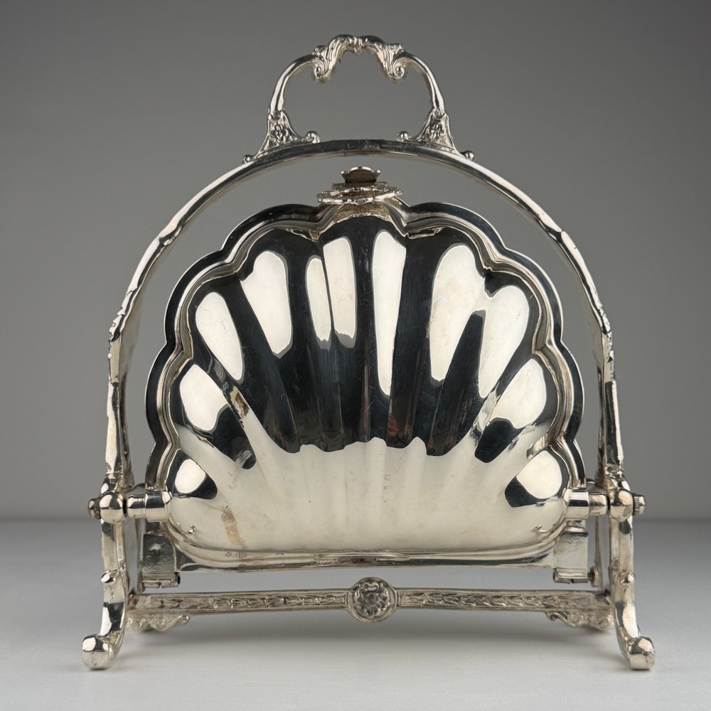Victorian Silver Plated Shell Folding Biscuit Bun Warmer FB Rogers Silver Co 515