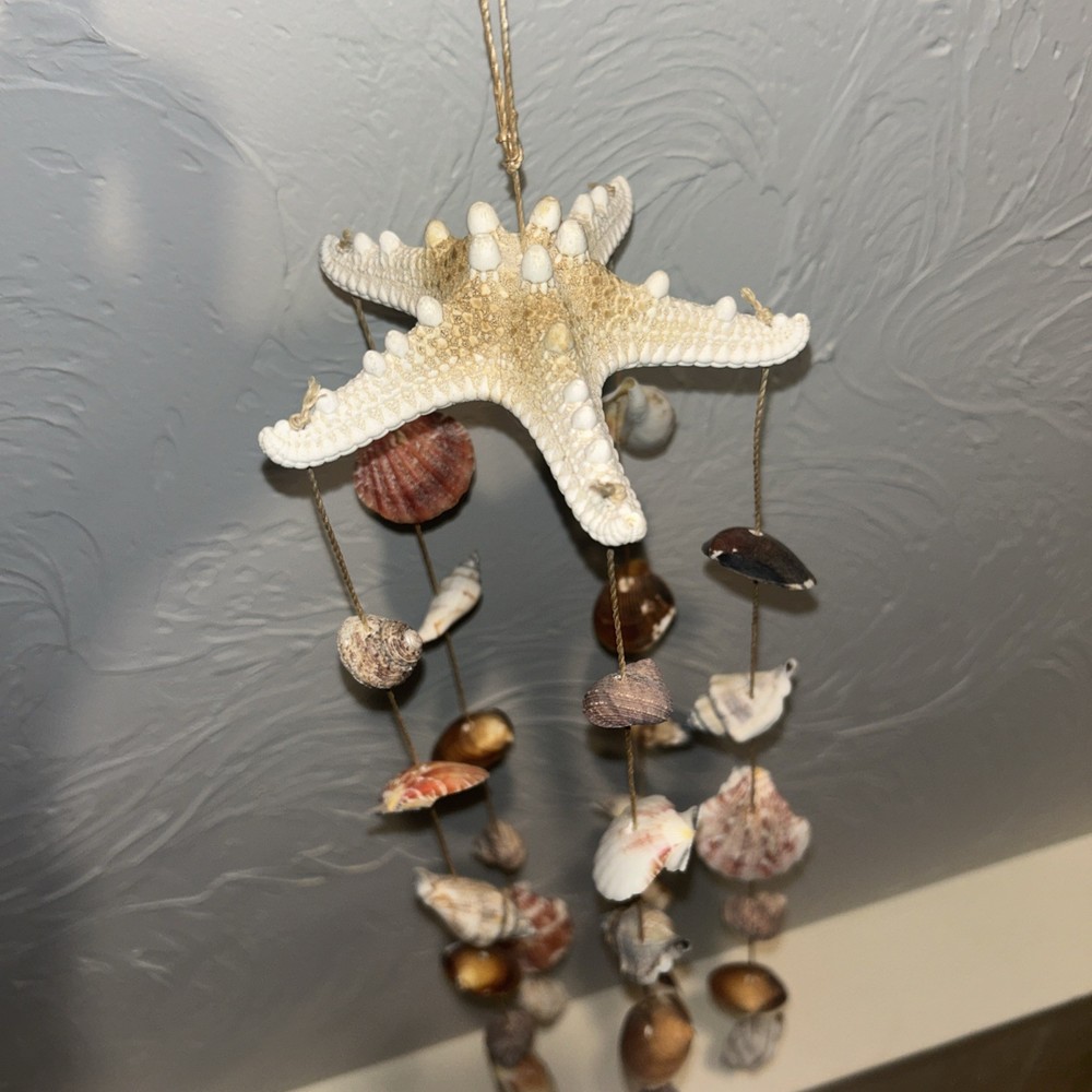 Vintage Handmade Seashell Starfish Wind Chime 22”