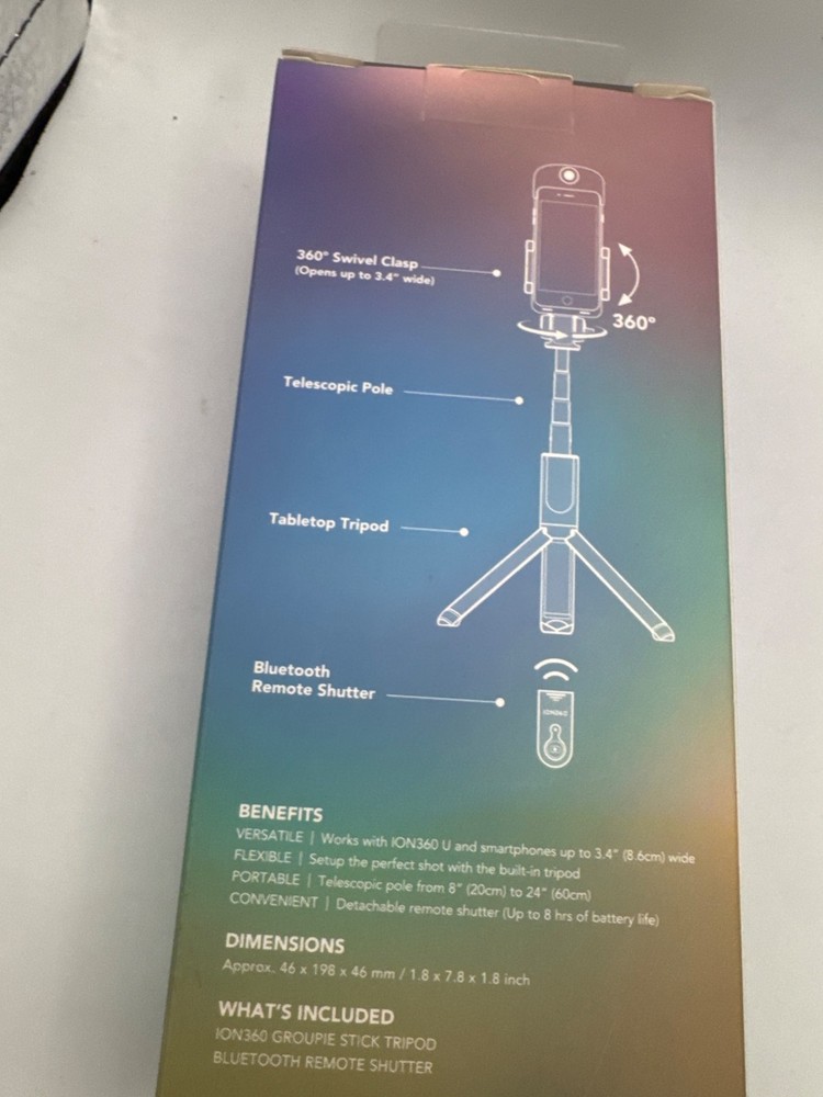 ION360 Groupie Stick Tripod Telescopic Bluetooth Remote Shutter Black New