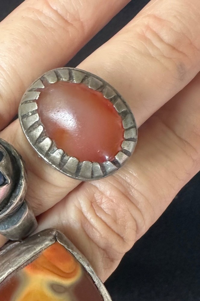 (B) Antique Silver Agate Ring Afghanistan