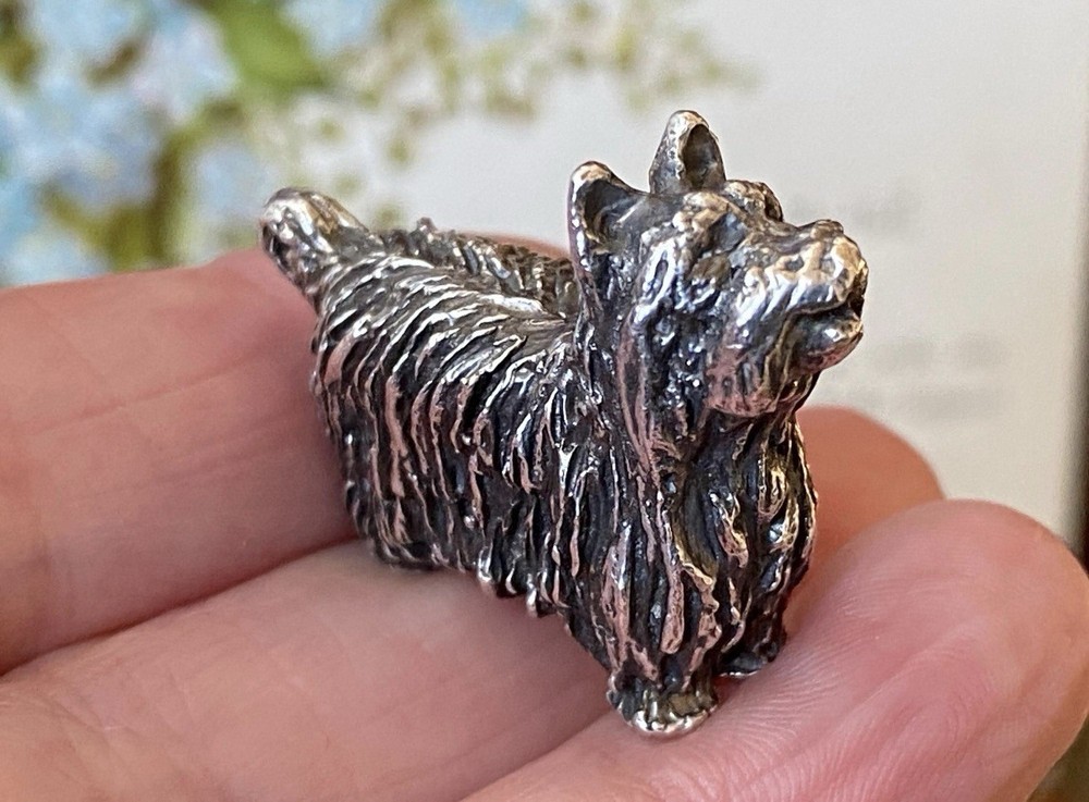 Vintage solid heavy English hallmark heavy solid sterling miniature terrier dog