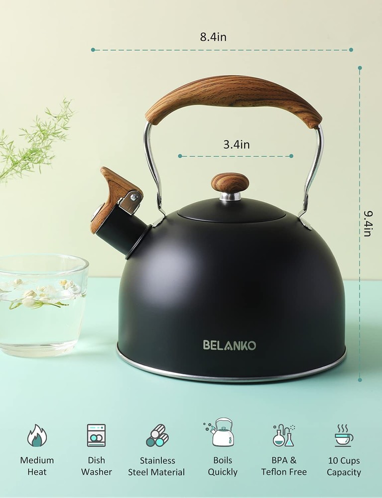 Tea Kettle, BELANKO 85 OZ / 2.5 Liter Whistling Tea Kettle, Tea Pots for Stov...