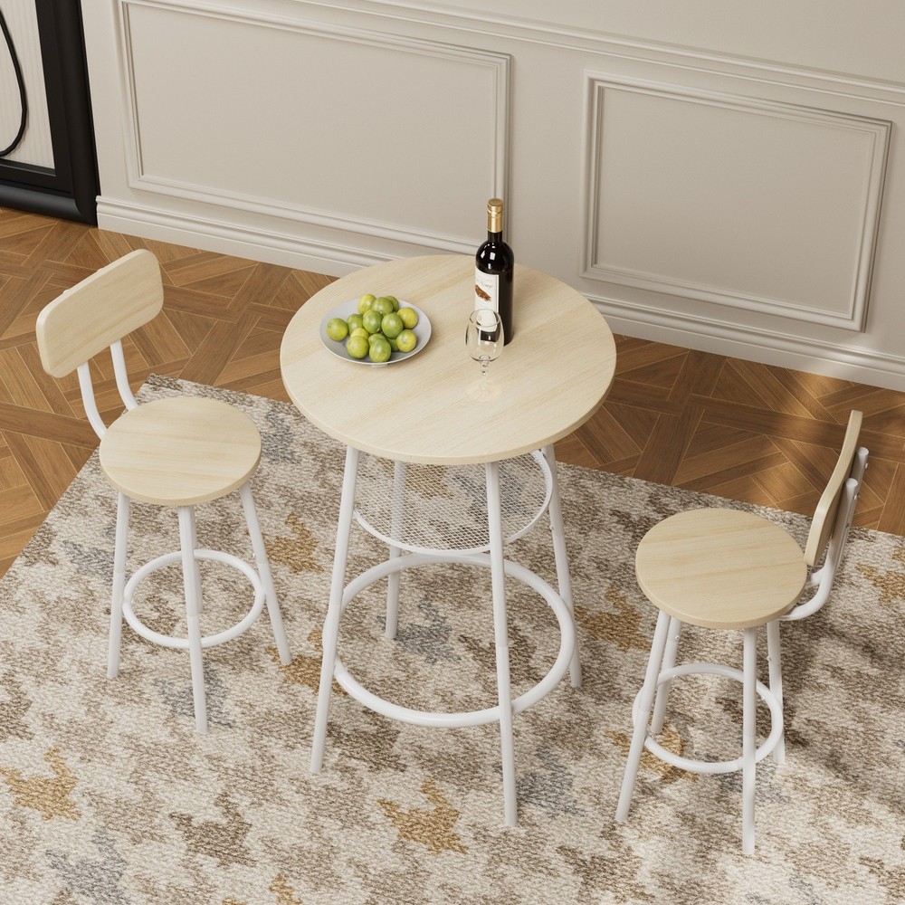 Modern 3 Piece Bar Table Set Counter Height Dining Kitchen Table w/ 2 Bar Stool