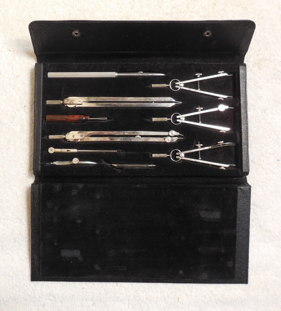 Charvos No. 614 Technical Drafting Tools Compass Ruling Pen Set Vintage USA