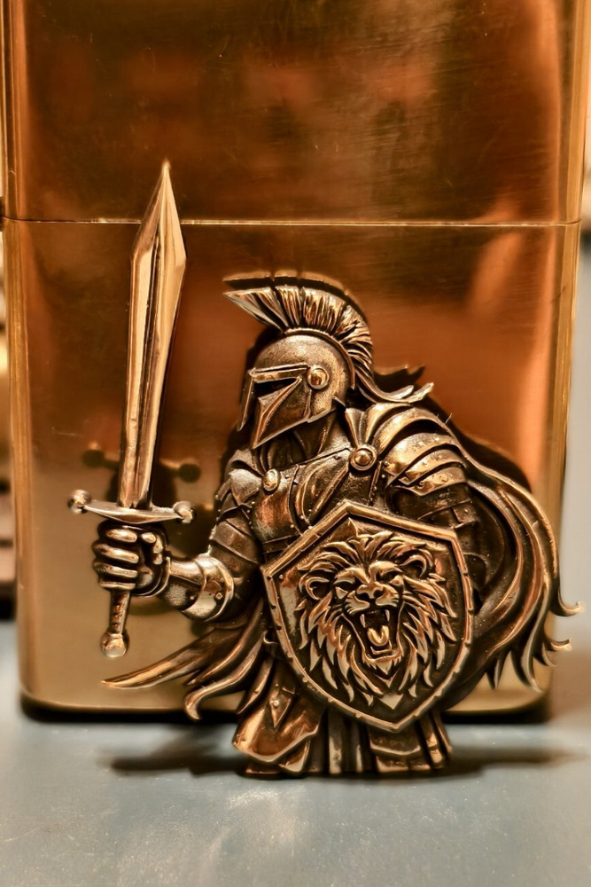Medieval Warrior Brass Emblem Kerosene Lighter Patch No Lighter Included
