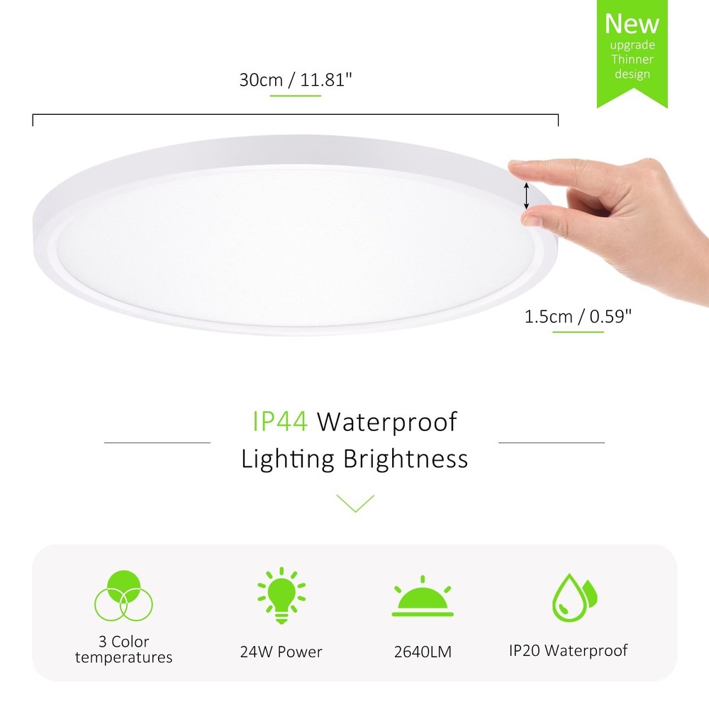 LUMLLSAJI 4 Pack LED Flush Mount Ceiling Light, 24W 12Inch-4 Pack, White