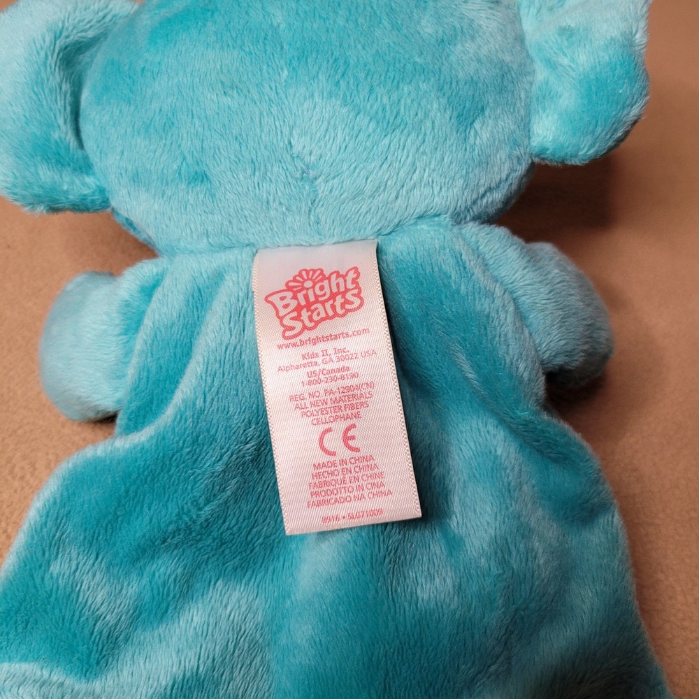 Bright Starts Plush Blue Elephant Teether, Crinkles Toy