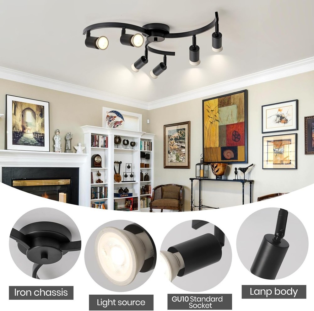 SEEBLEN 6 Light Track Lighting Fixtures Ceiling, Flexibly Rotatable Light Hea...