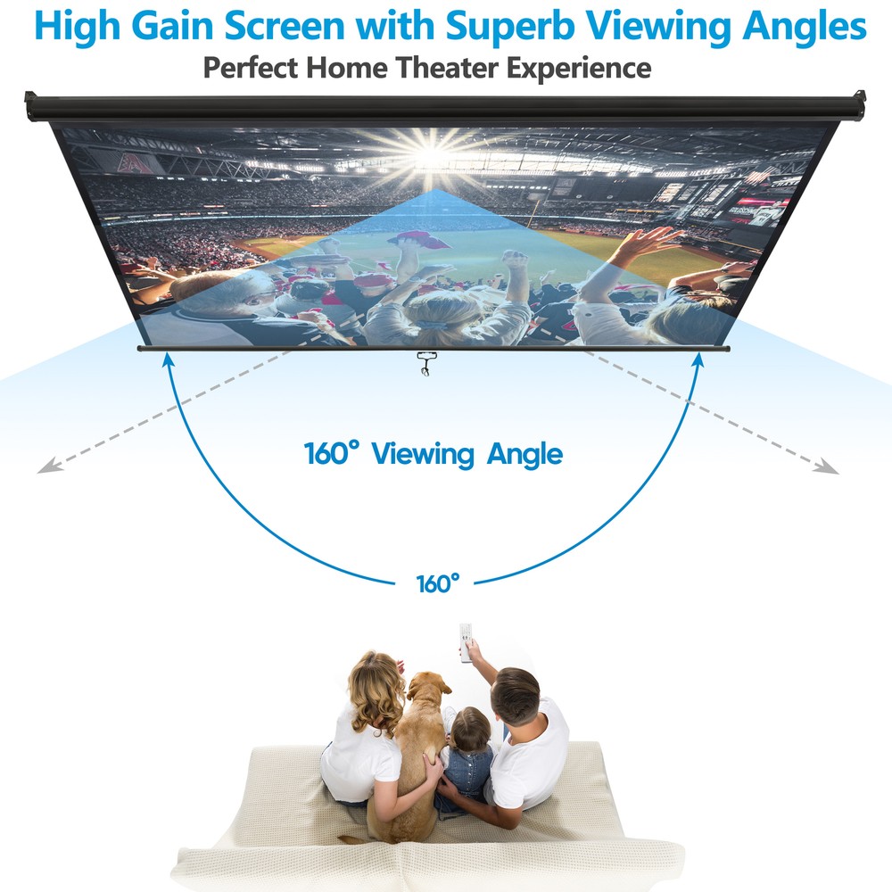 Portable Projector Screen Pull Down 120" 1:1 Projection Screen In/Outdoor Black