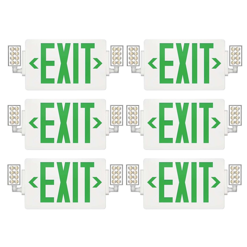 UL Listed Led 6 PACKs Led Green Exit Sign with Battery Backup Combo Exit Lights