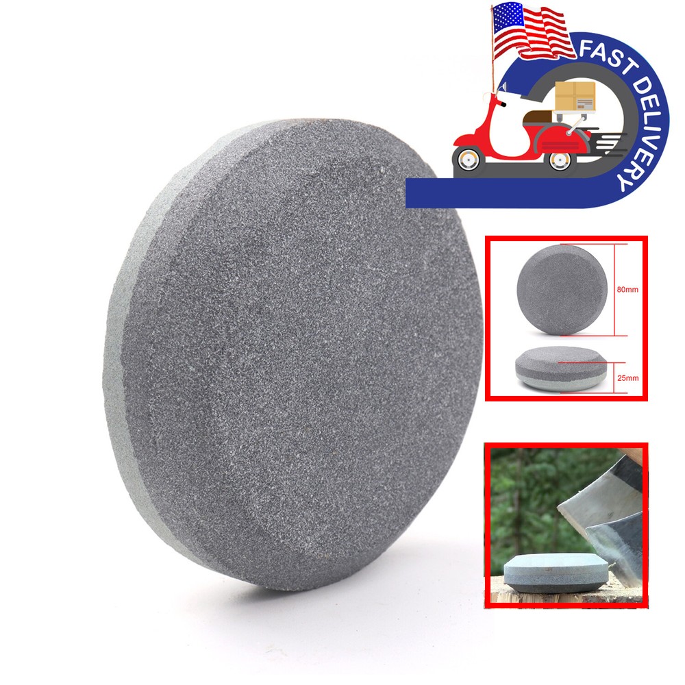 US Dual Grit 120/180 Round Sharpening Stone Axe Blade Edge Sharpener Hand Tool