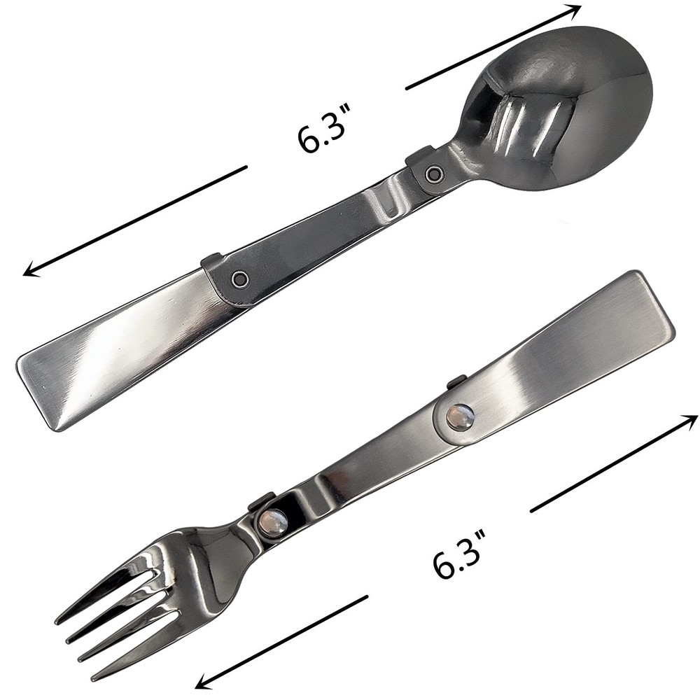 Foldable Fork and Spoon Set, Portable Folding Spoon and Fork Set with Two Pla...