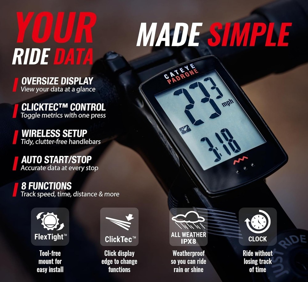 Padrone Wireless Bike Computer – Oversized Display
