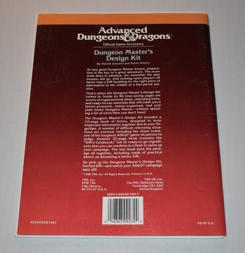 AD&D Accessory Dungeon Master's Design Kit 1988 TSR 9234 complete