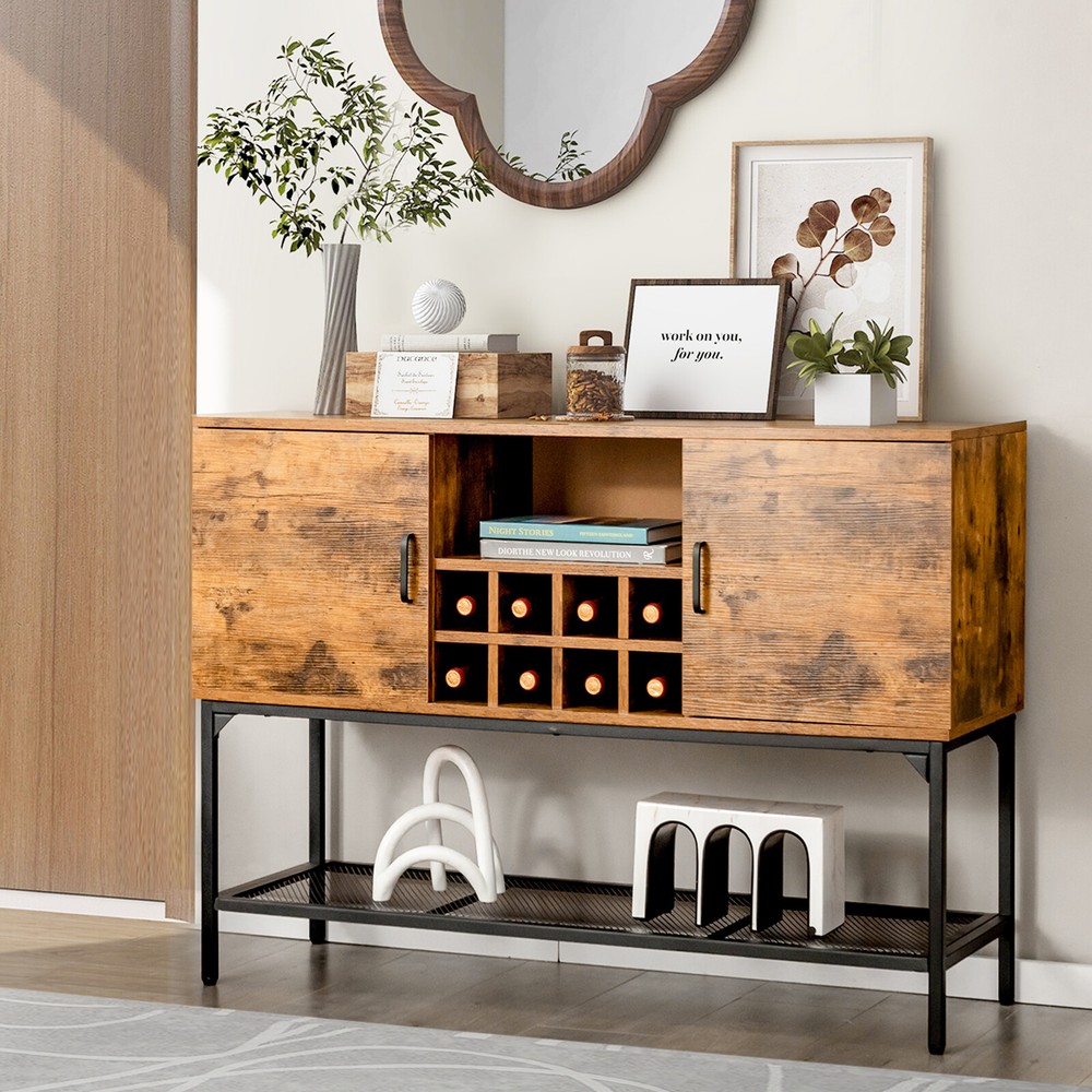 Industrial Kitchen Buffet Sideboard 2-Door Console Table w/Open Shelf Wine Rack