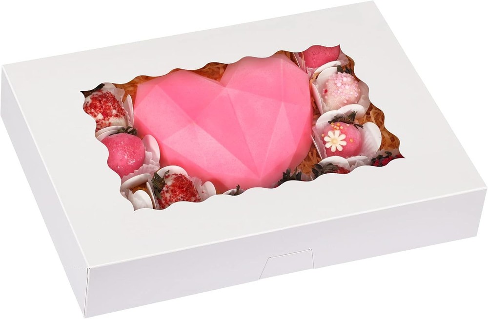 Cookie Boxes, 14x10x2.5 Inch Auto-up Bakery Boxes with Window,