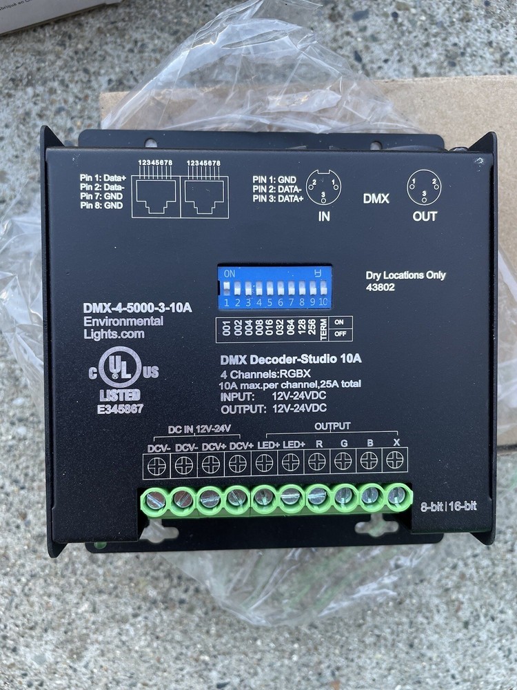 Environmental Lights DMX-4-5000-3-10A Studio 4 Channel DMX Decoder, 3-Pin XLR