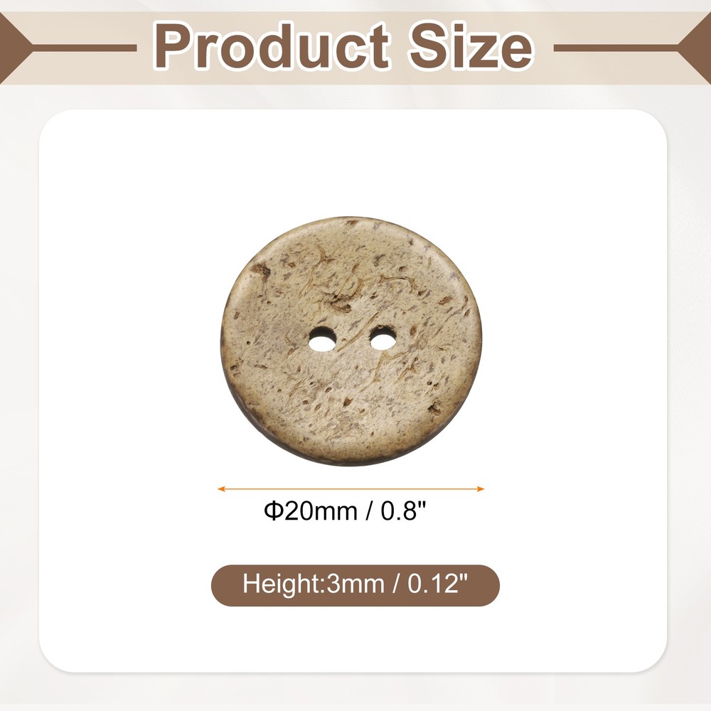 30pcs Coco Shell Buttons 20mm Handmade Sewing Crafts Round Button, Brown